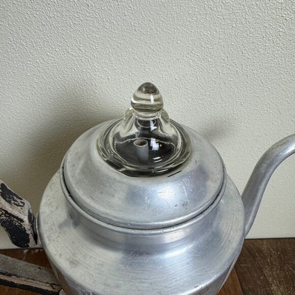 Art Deco Aluminum Pedestal Percolator Glass knob and wood handle - Picture 7 of 16